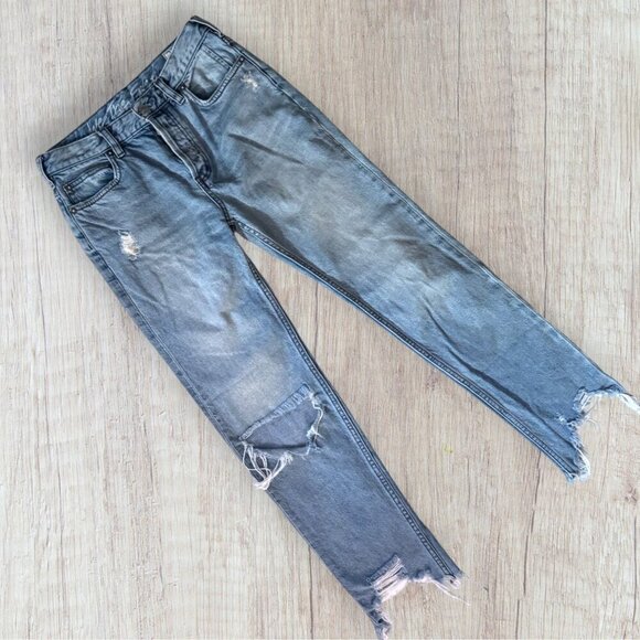 WE THE FREE People Mid Rise Distressed Straight Leg Chewed OB886294 Jeans 25 - Picture 1 of 10